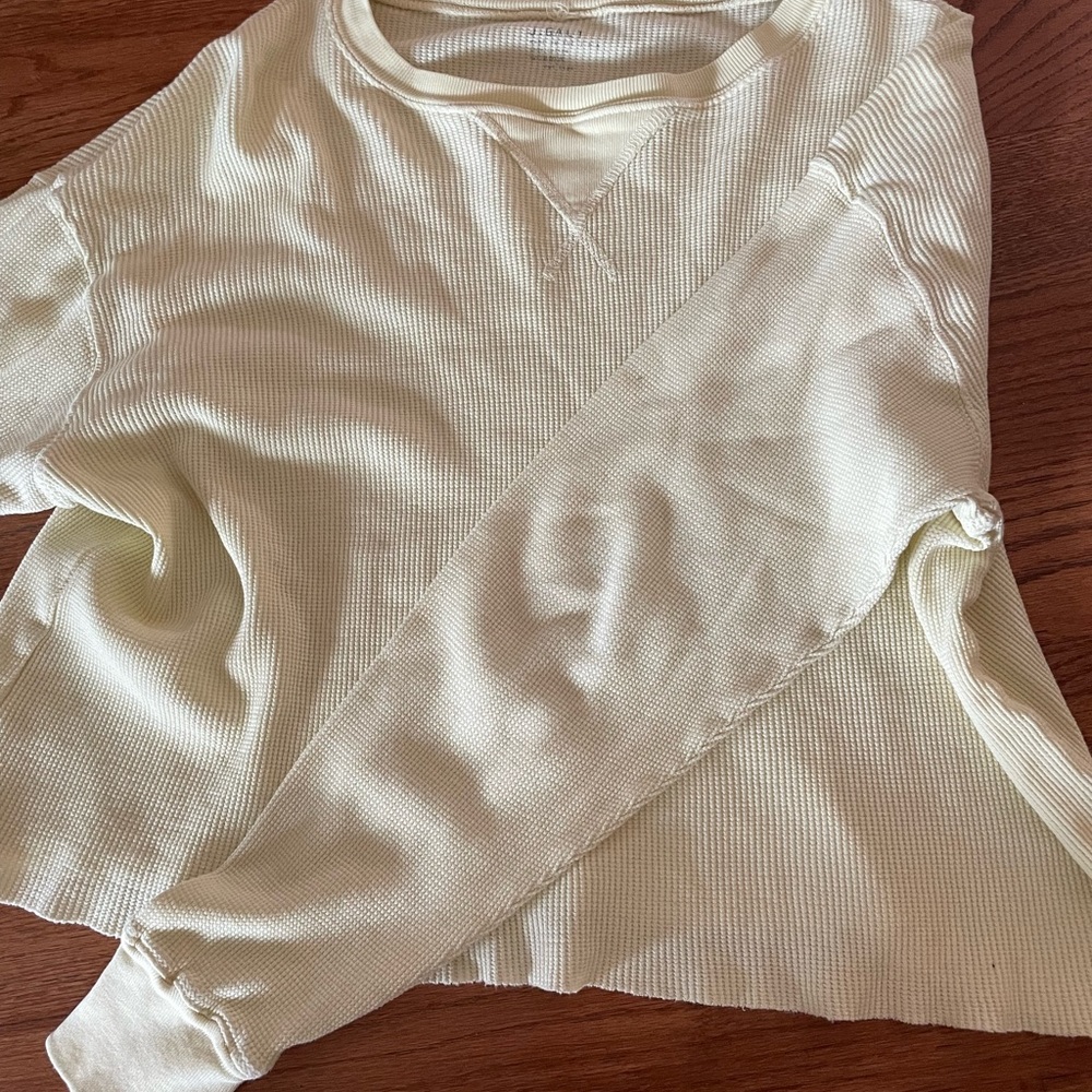 J Galt pale yellow waffle long sleeve